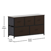 Harris 5 Drawer Storage Dresser with Black Cast Iron Frame, Brown Wood Top and Brown Easy Pull Engineered Wood Drawers with Wooden Handles