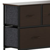 Harris 5 Drawer Storage Dresser with Black Cast Iron Frame, Brown Wood Top and Brown Easy Pull Engineered Wood Drawers with Wooden Handles
