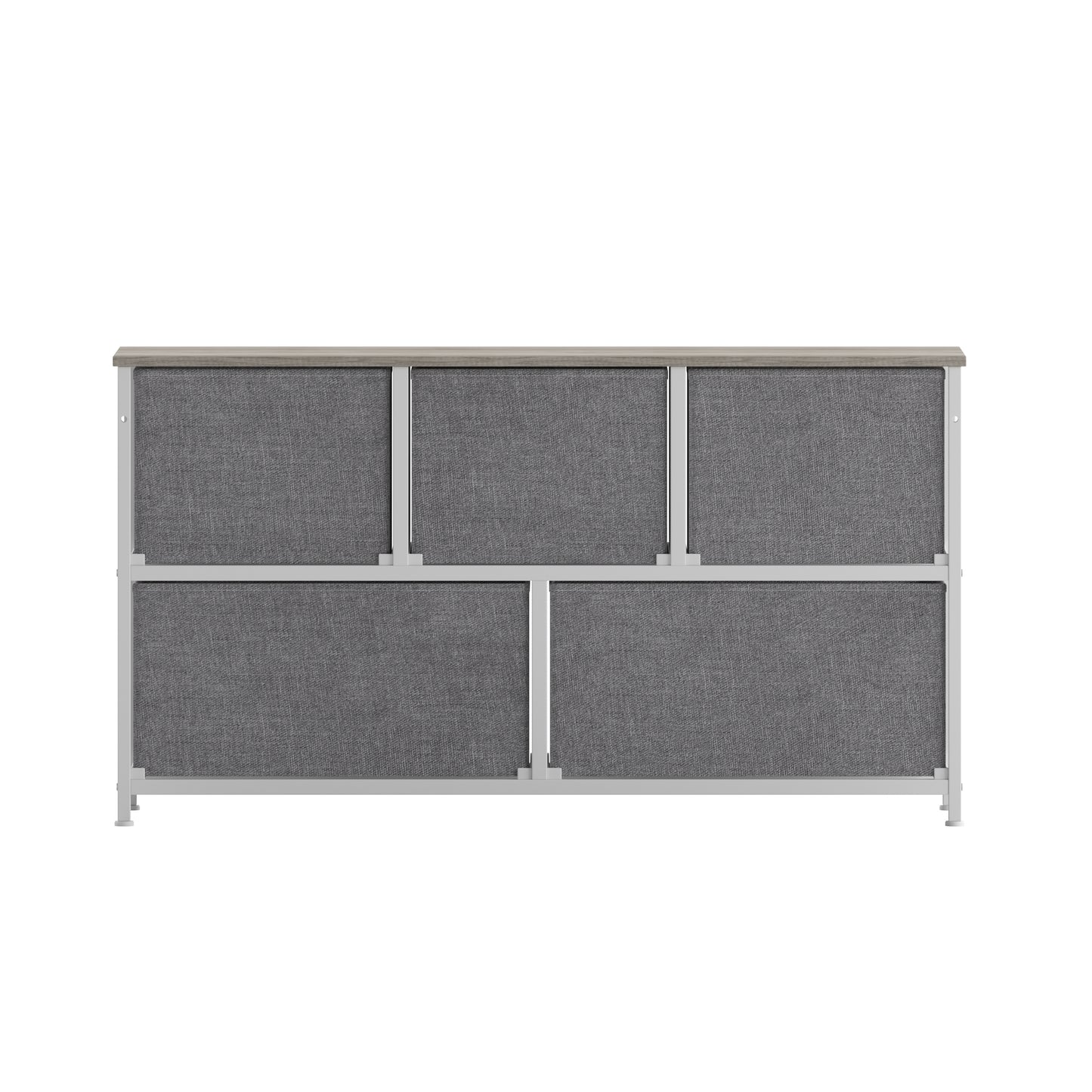 Harris 5 Drawer Storage Dresser with White Cast Iron Frame, Light Natural Wood Top and Easy Pull Engineered Wood Drawers, and White Wooden Handles