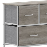 Harris 5 Drawer Storage Dresser with White Cast Iron Frame, Light Natural Wood Top and Easy Pull Engineered Wood Drawers, and White Wooden Handles