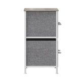 Harris 5 Drawer Storage Dresser with White Cast Iron Frame, Light Natural Wood Top and Easy Pull Engineered Wood Drawers, and White Wooden Handles