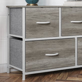 Harris 5 Drawer Storage Dresser with White Cast Iron Frame, Light Natural Wood Top and Easy Pull Engineered Wood Drawers, and White Wooden Handles