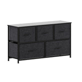 Harris 5 Drawer Vertical Storage Dresser with Black Cast Iron Frame and Wood Top and Black Easy Pull Fabric Drawers with Wooden Handles