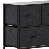 Harris 5 Drawer Vertical Storage Dresser with Black Cast Iron Frame and Wood Top and Black Easy Pull Fabric Drawers with Wooden Handles