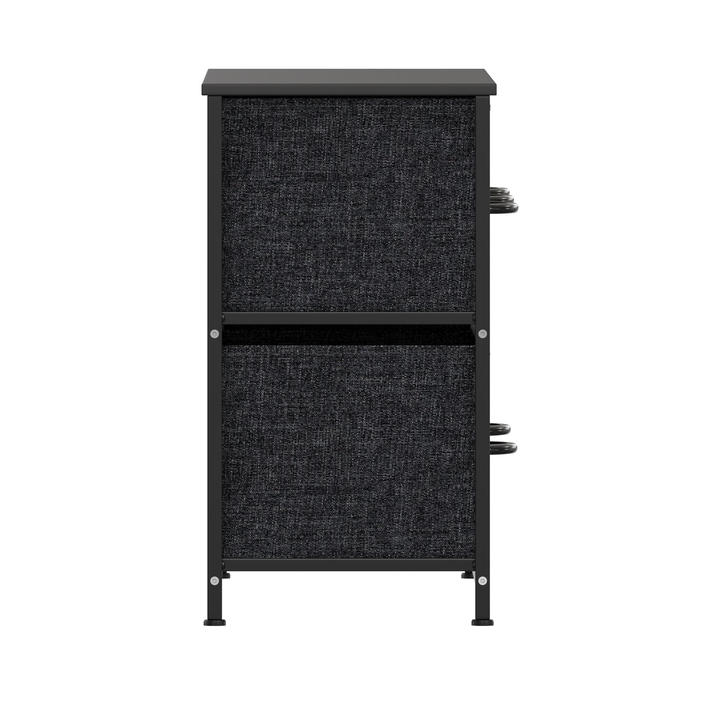 Harris 5 Drawer Vertical Storage Dresser with Black Cast Iron Frame and Wood Top and Black Easy Pull Fabric Drawers with Wooden Handles