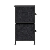 Harris 5 Drawer Vertical Storage Dresser with Black Cast Iron Frame and Wood Top and Black Easy Pull Fabric Drawers with Wooden Handles