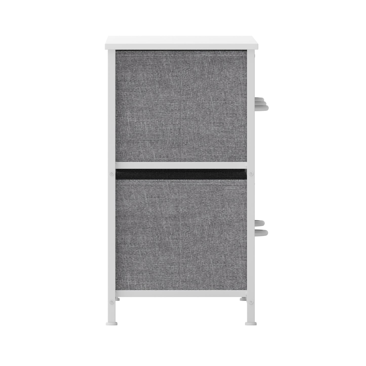Harris 5 Drawer Vertical Storage Dresser with White Cast Iron Frame, White Wood Top and Gray Easy Pull Fabric Drawers with White Wooden Handles
