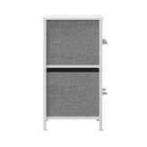 Harris 5 Drawer Vertical Storage Dresser with White Cast Iron Frame, White Wood Top and Gray Easy Pull Fabric Drawers with White Wooden Handles