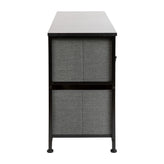 Harris 5 Drawer Wood Top Black Cast Iron Frame Vertical Storage Dresser with Dark Gray Easy Pull Fabric Drawers