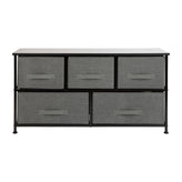 Harris 5 Drawer Wood Top Black Cast Iron Frame Vertical Storage Dresser with Dark Gray Easy Pull Fabric Drawers