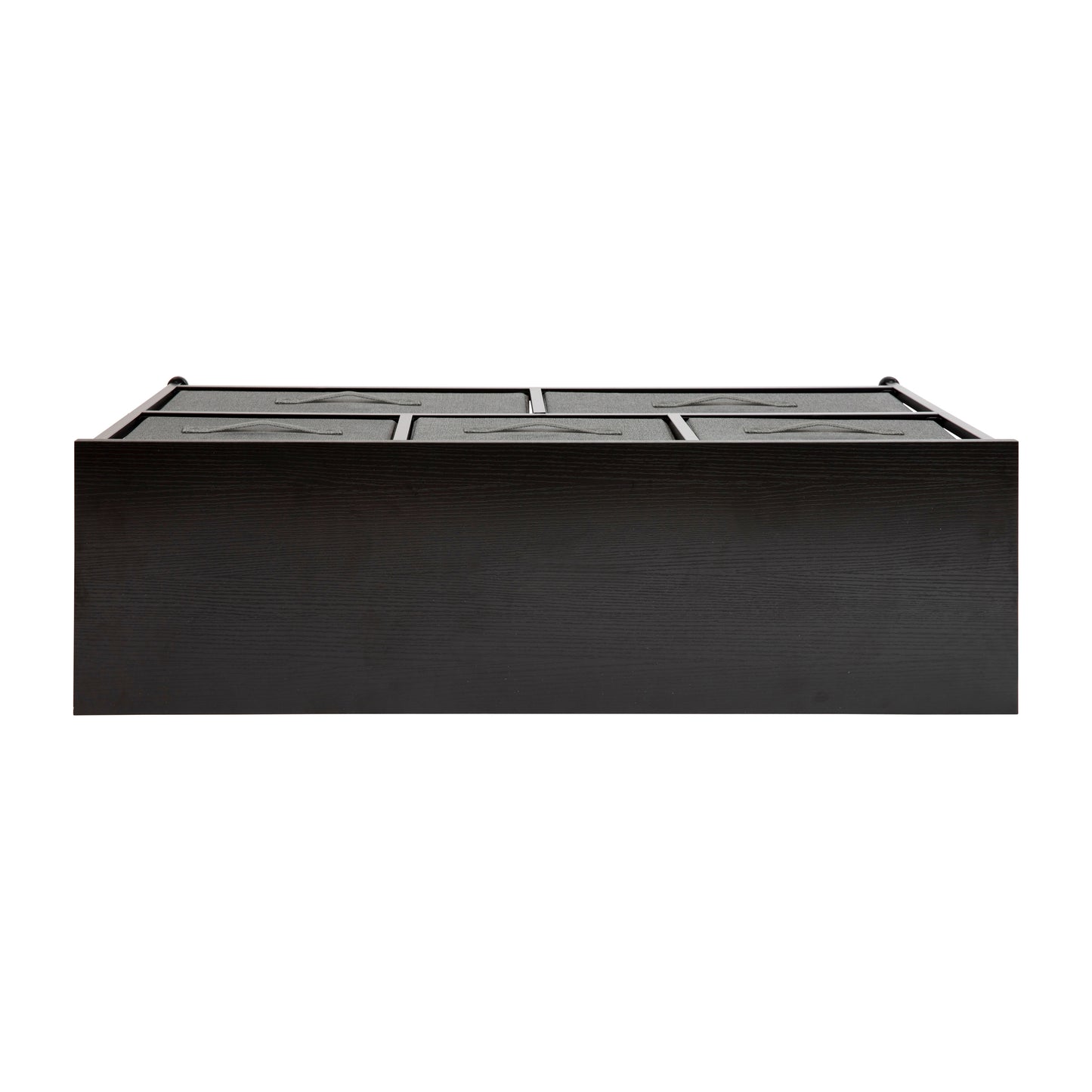 Harris 5 Drawer Wood Top Black Cast Iron Frame Vertical Storage Dresser with Dark Gray Easy Pull Fabric Drawers