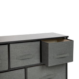Harris 5 Drawer Wood Top Black Cast Iron Frame Vertical Storage Dresser with Dark Gray Easy Pull Fabric Drawers