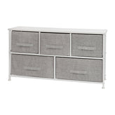 Harris 5 Drawer Wood Top White Cast Iron Frame Vertical Storage Dresser with Light Gray Easy Pull Fabric Drawers
