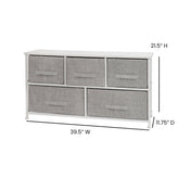 Harris 5 Drawer Wood Top White Cast Iron Frame Vertical Storage Dresser with Light Gray Easy Pull Fabric Drawers