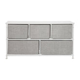Harris 5 Drawer Wood Top White Cast Iron Frame Vertical Storage Dresser with Light Gray Easy Pull Fabric Drawers