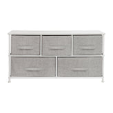 Harris 5 Drawer Wood Top White Cast Iron Frame Vertical Storage Dresser with Light Gray Easy Pull Fabric Drawers