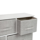 Harris 5 Drawer Wood Top White Cast Iron Frame Vertical Storage Dresser with Light Gray Easy Pull Fabric Drawers