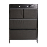 Sodano 4 Drawer Nightstand with Charging Station, 2 USB Ports, 1 Outlet, Black Metal Frame, Black Engineered Wood Top, Charcoal Drawers, Black Handles