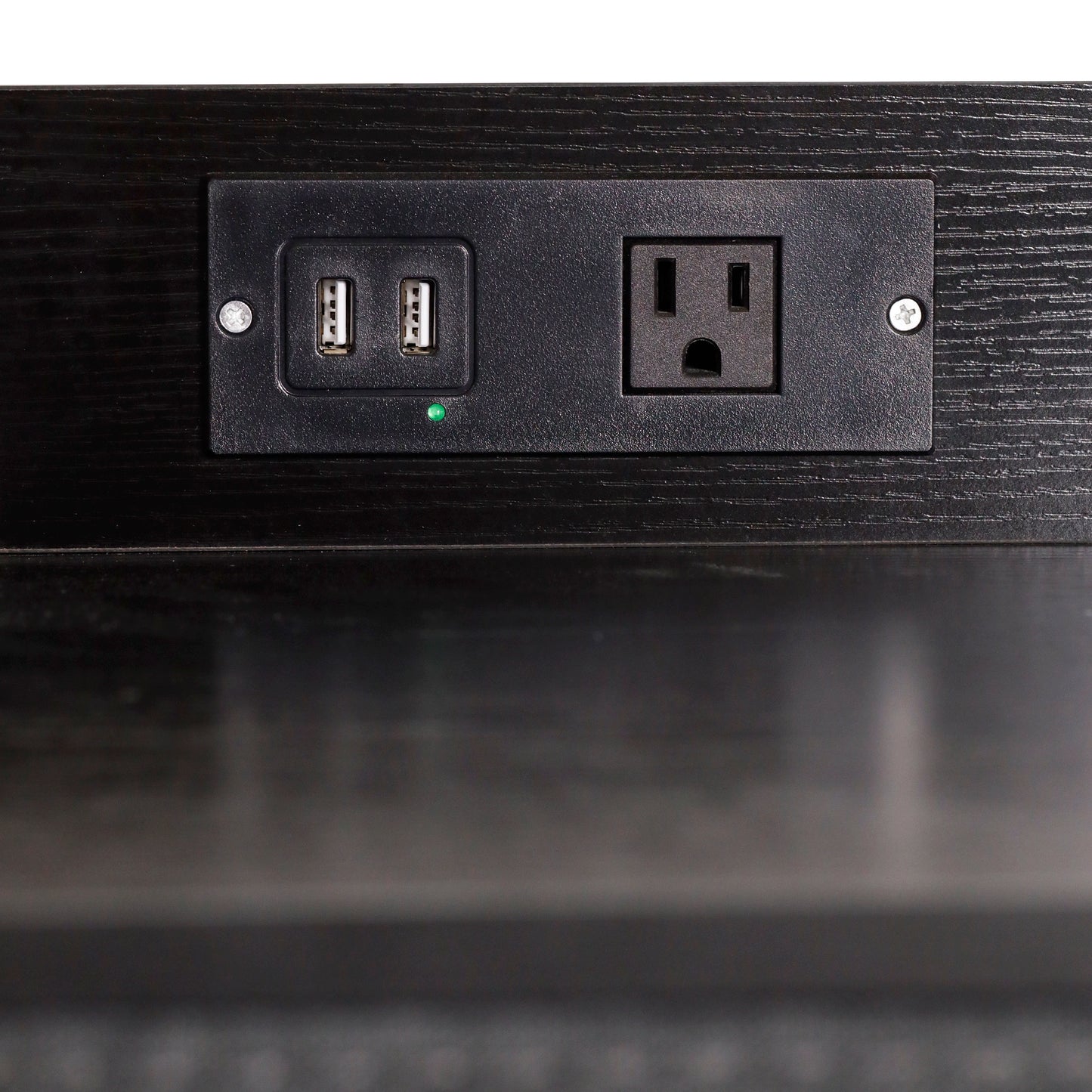 Sodano 4 Drawer Nightstand with Charging Station, 2 USB Ports, 1 Outlet, Black Metal Frame, Black Engineered Wood Top, Charcoal Drawers, Black Handles