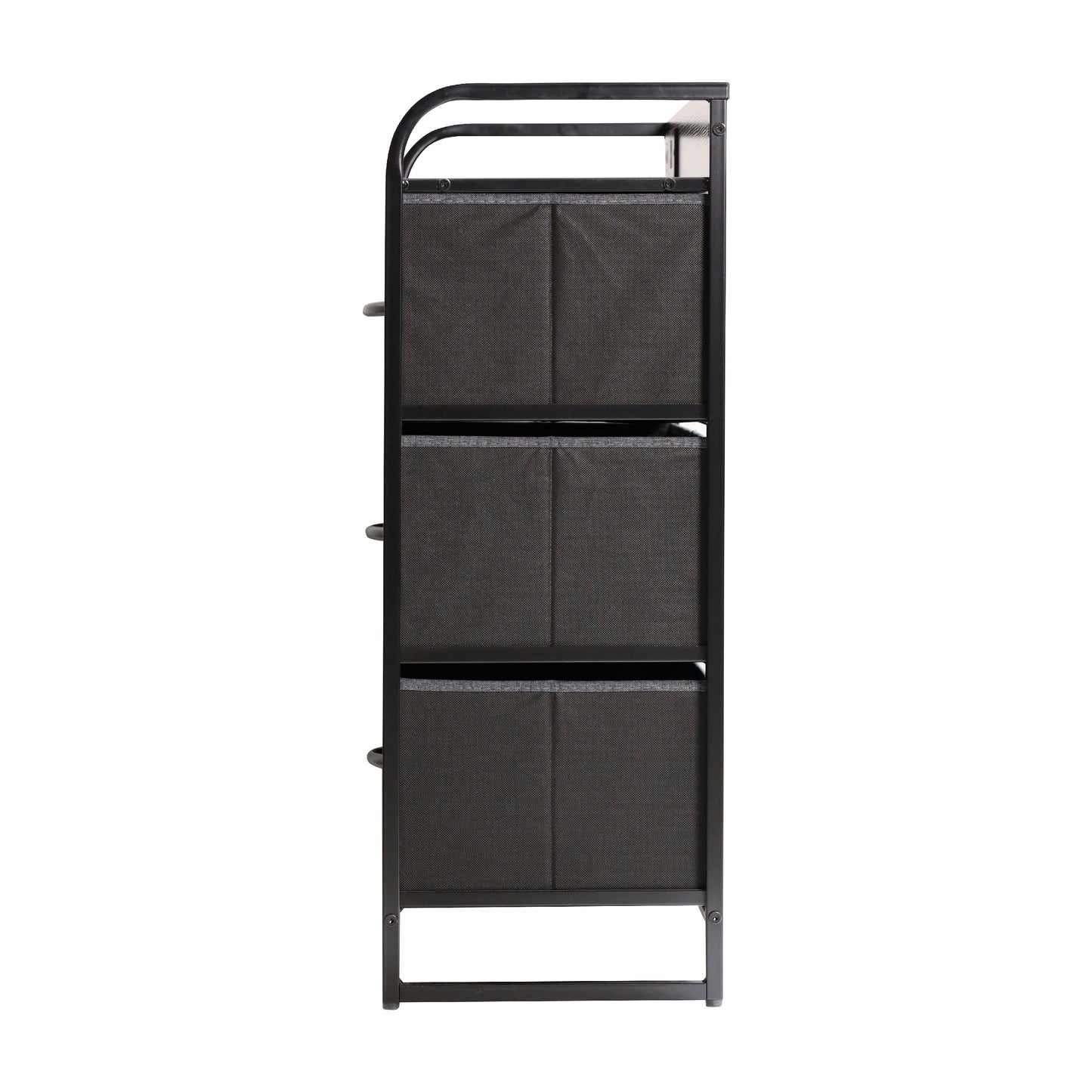 Sodano 4 Drawer Nightstand with Charging Station, 2 USB Ports, 1 Outlet, Black Metal Frame, Black Engineered Wood Top, Charcoal Drawers, Black Handles
