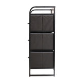 Sodano 4 Drawer Nightstand with Charging Station, 2 USB Ports, 1 Outlet, Black Metal Frame, Black Engineered Wood Top, Charcoal Drawers, Black Handles
