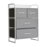 Sodano 4 Drawer Nightstand with Charging Station, 2 USB Ports, 1 Outlet, White Metal Frame, White Engineered Wood Top, Gray Drawers, White Handles
