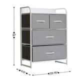 Sodano 4 Drawer Nightstand with Charging Station, 2 USB Ports, 1 Outlet, White Metal Frame, White Engineered Wood Top, Gray Drawers, White Handles