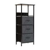 Sodano 3 Drawer Nightstand with Charging Station, 2 USB Ports, 1 Outlet, Black Metal Frame, Black Engineered Wood Top, Charcoal Drawers, Black Handles