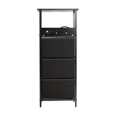 Sodano 3 Drawer Nightstand with Charging Station, 2 USB Ports, 1 Outlet, Black Metal Frame, Black Engineered Wood Top, Charcoal Drawers, Black Handles