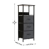 Sodano 3 Drawer Nightstand with Charging Station, 2 USB Ports, 1 Outlet, Black Metal Frame, Black Engineered Wood Top, Charcoal Drawers, Black Handles