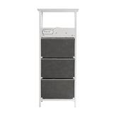 Sodano 3 Drawer Nightstand with Charging Station, 2 USB Ports, 1 Outlet, White Metal Frame, White Engineered Wood Top, Gray Drawers, White Handles