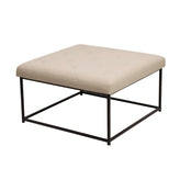 Ashton 30" Square LeatherSoft Tufted Ottoman with Metal Frame, Beige LeatherSoft/Black Frame