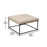 Ashton 30" Square LeatherSoft Tufted Ottoman with Metal Frame, Beige LeatherSoft/Black Frame