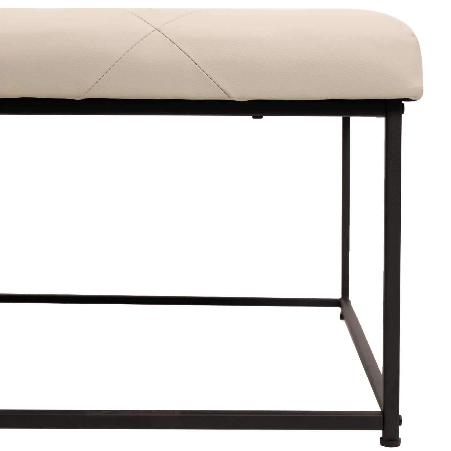 Ashton 30" Square LeatherSoft Tufted Ottoman with Metal Frame, Beige LeatherSoft/Black Frame