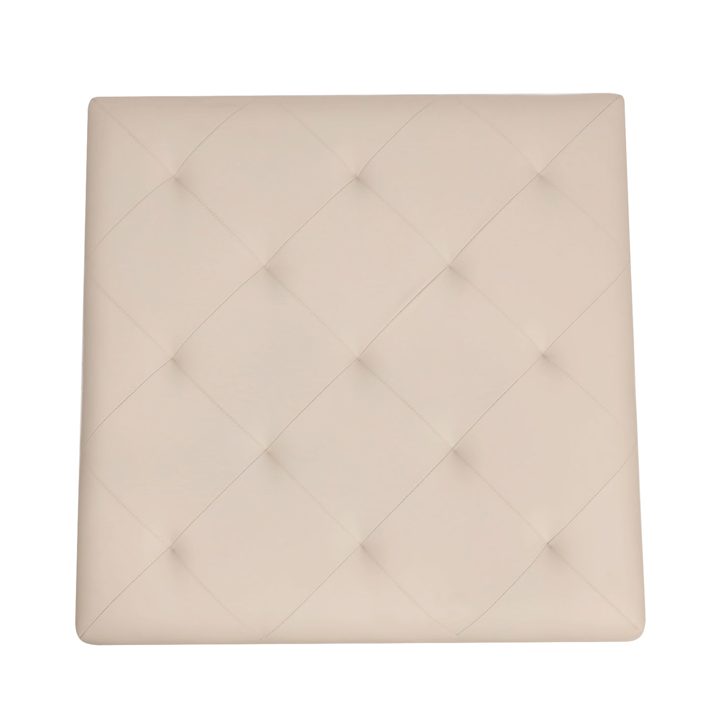 Ashton 30" Square LeatherSoft Tufted Ottoman with Metal Frame, Beige LeatherSoft/Black Frame