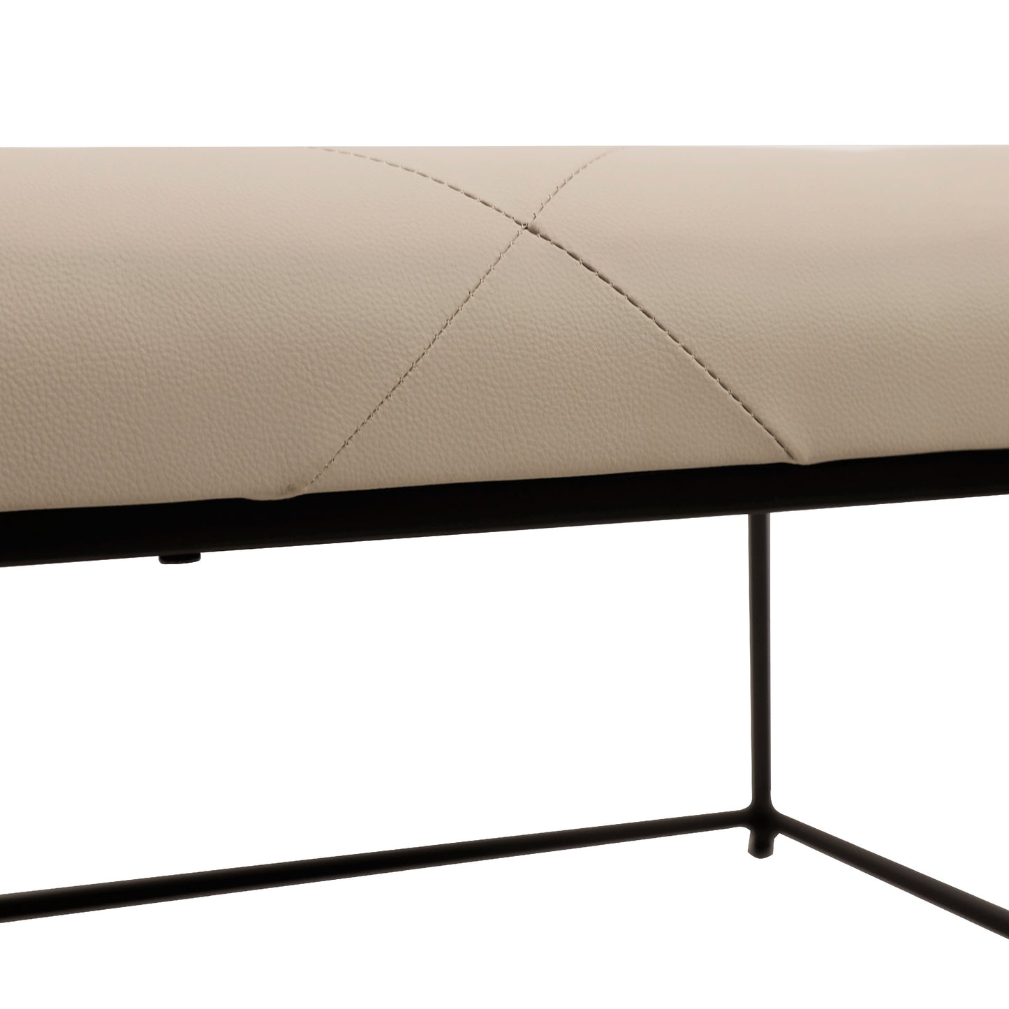 Ashton 30" Square LeatherSoft Tufted Ottoman with Metal Frame, Beige LeatherSoft/Black Frame