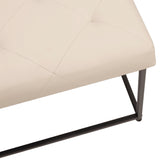 Ashton 30" Square LeatherSoft Tufted Ottoman with Metal Frame, Beige LeatherSoft/Black Frame