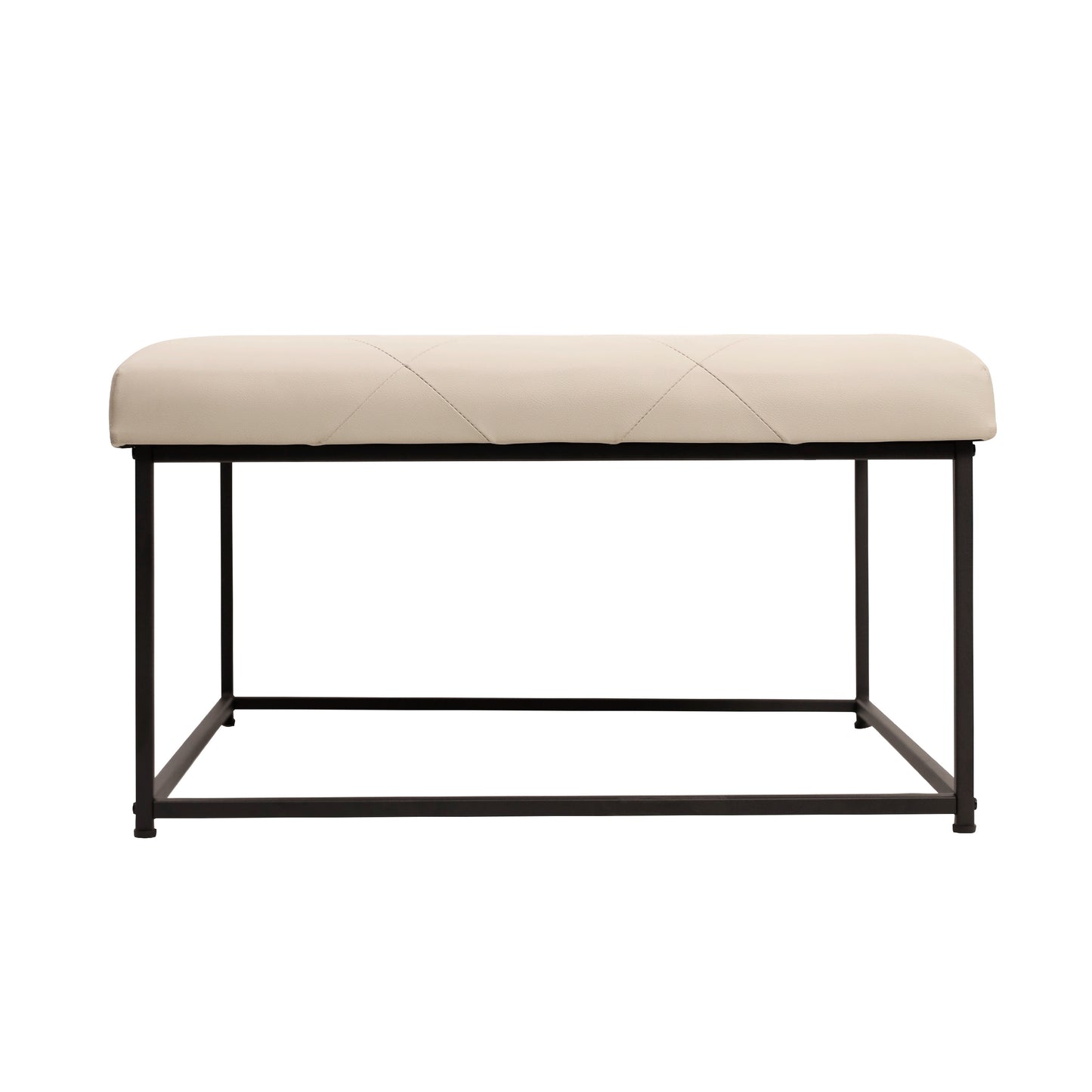 Ashton 30" Square LeatherSoft Tufted Ottoman with Metal Frame, Beige LeatherSoft/Black Frame