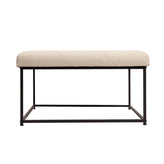Ashton 30" Square LeatherSoft Tufted Ottoman with Metal Frame, Beige LeatherSoft/Black Frame