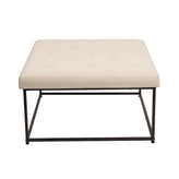 Ashton 30" Square LeatherSoft Tufted Ottoman with Metal Frame, Beige LeatherSoft/Black Frame