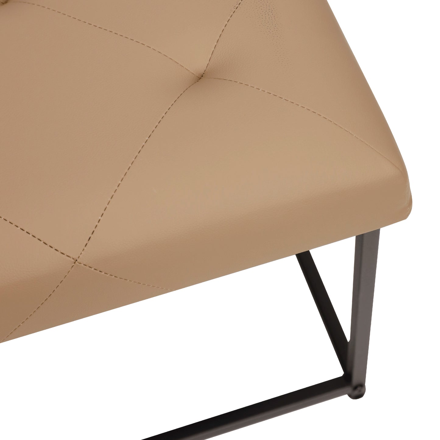 Ashton 30" Square LeatherSoft Tufted Ottoman with Metal Frame, Light Brown LeatherSoft/Black Frame