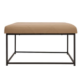 Ashton 30" Square LeatherSoft Tufted Ottoman with Metal Frame, Light Brown LeatherSoft/Black Frame
