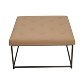 Ashton 30" Square LeatherSoft Tufted Ottoman with Metal Frame, Light Brown LeatherSoft/Black Frame