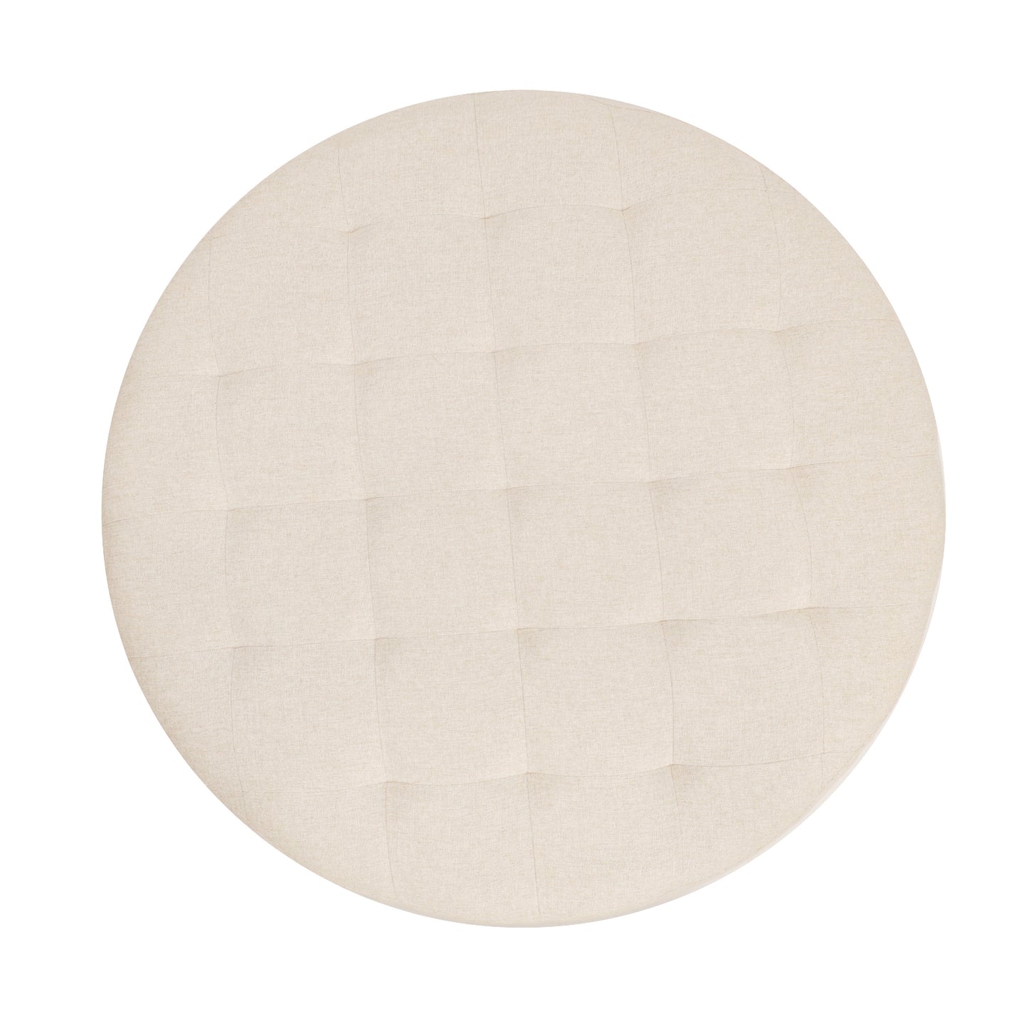 Ashton 34" Round Cotton Linen Tufted Ottoman with Metal Frame, Beige Cotton Linen/Black Frame