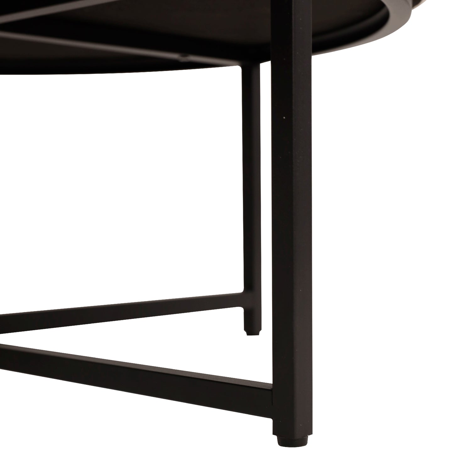 Ashton 34" Round Cotton Linen Tufted Ottoman with Metal Frame, Beige Cotton Linen/Black Frame