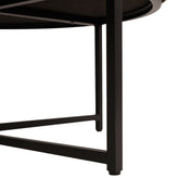 Ashton 34" Round Cotton Linen Tufted Ottoman with Metal Frame, Beige Cotton Linen/Black Frame