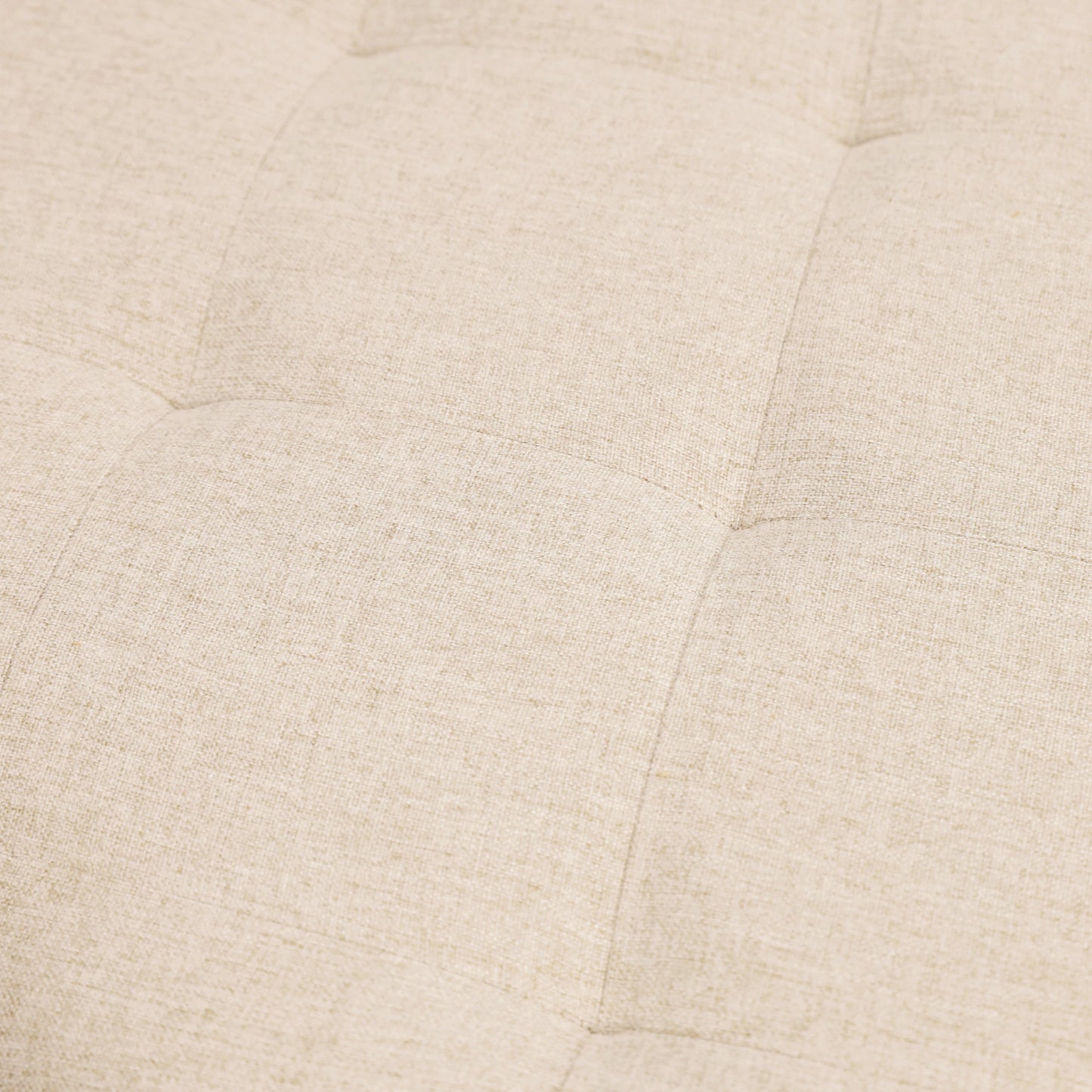 Ashton 34" Round Cotton Linen Tufted Ottoman with Metal Frame, Beige Cotton Linen/Black Frame