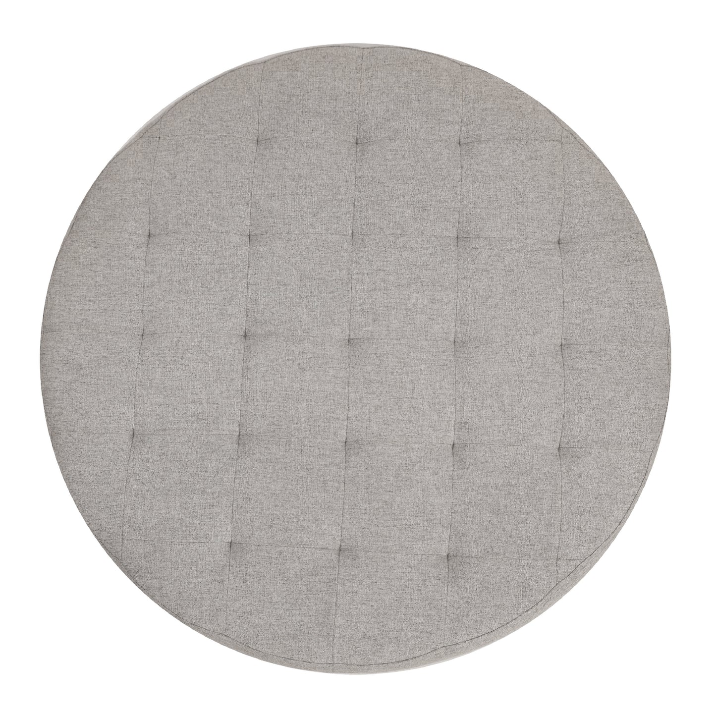 Ashton 34" Round Cotton Linen Tufted Ottoman with Metal Frame, Gray Cotton Linen/Black Frame