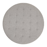 Ashton 34" Round Cotton Linen Tufted Ottoman with Metal Frame, Gray Cotton Linen/Black Frame