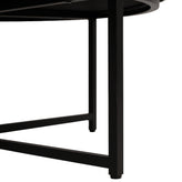 Ashton 34" Round Cotton Linen Tufted Ottoman with Metal Frame, Gray Cotton Linen/Black Frame